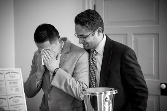 Groom filled with tears of joy.