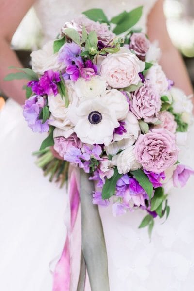 Purpe and White Bridal Bouquet