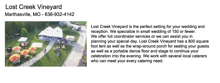 Lost Creek Vineyards Wedding Venue by BrideStLouis.com
