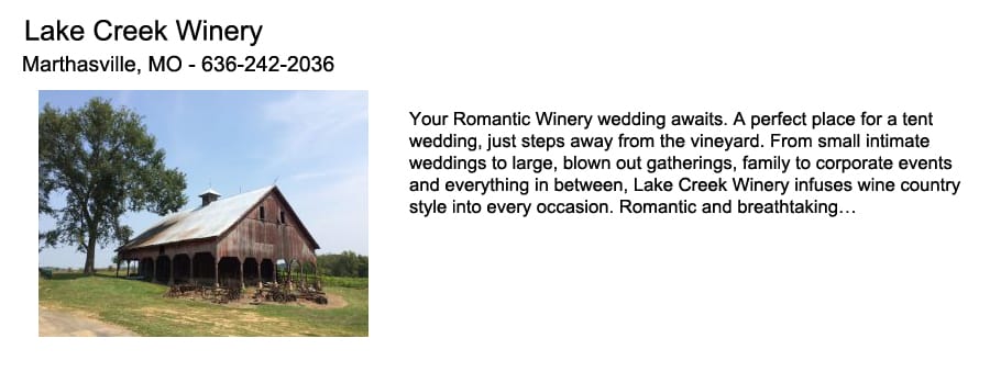 Lake Creek Winery Wedding Venue by BrideStLouis.com