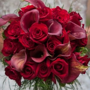 Calla Lilies and Red Roses Bridal Bouquet